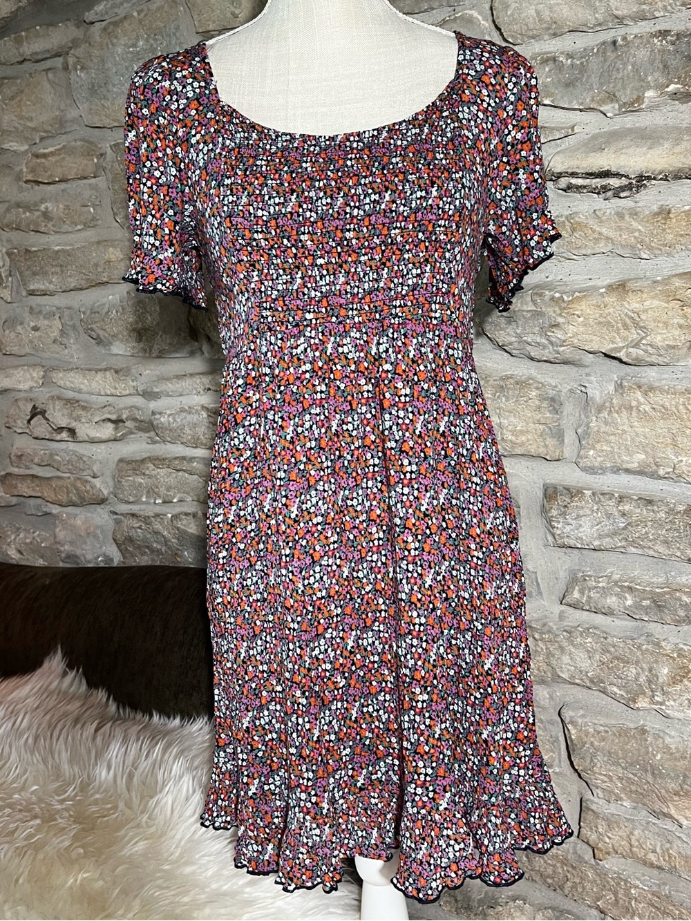 Patrons of Peace Multicolor Floral Mini Dress in Orange, Pink, White